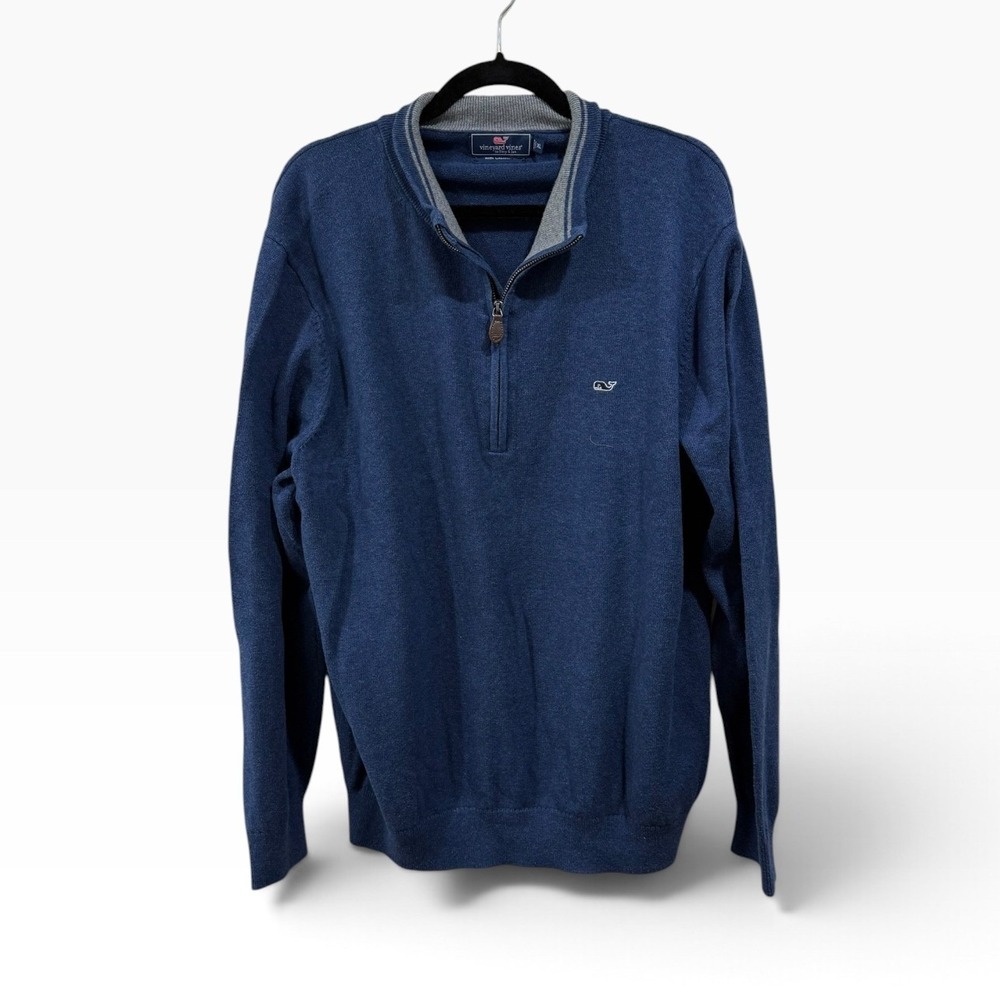 Vineyard Vines Mens XL Blue Cashmere Blend Quarter Zip Sweater Style IE0376